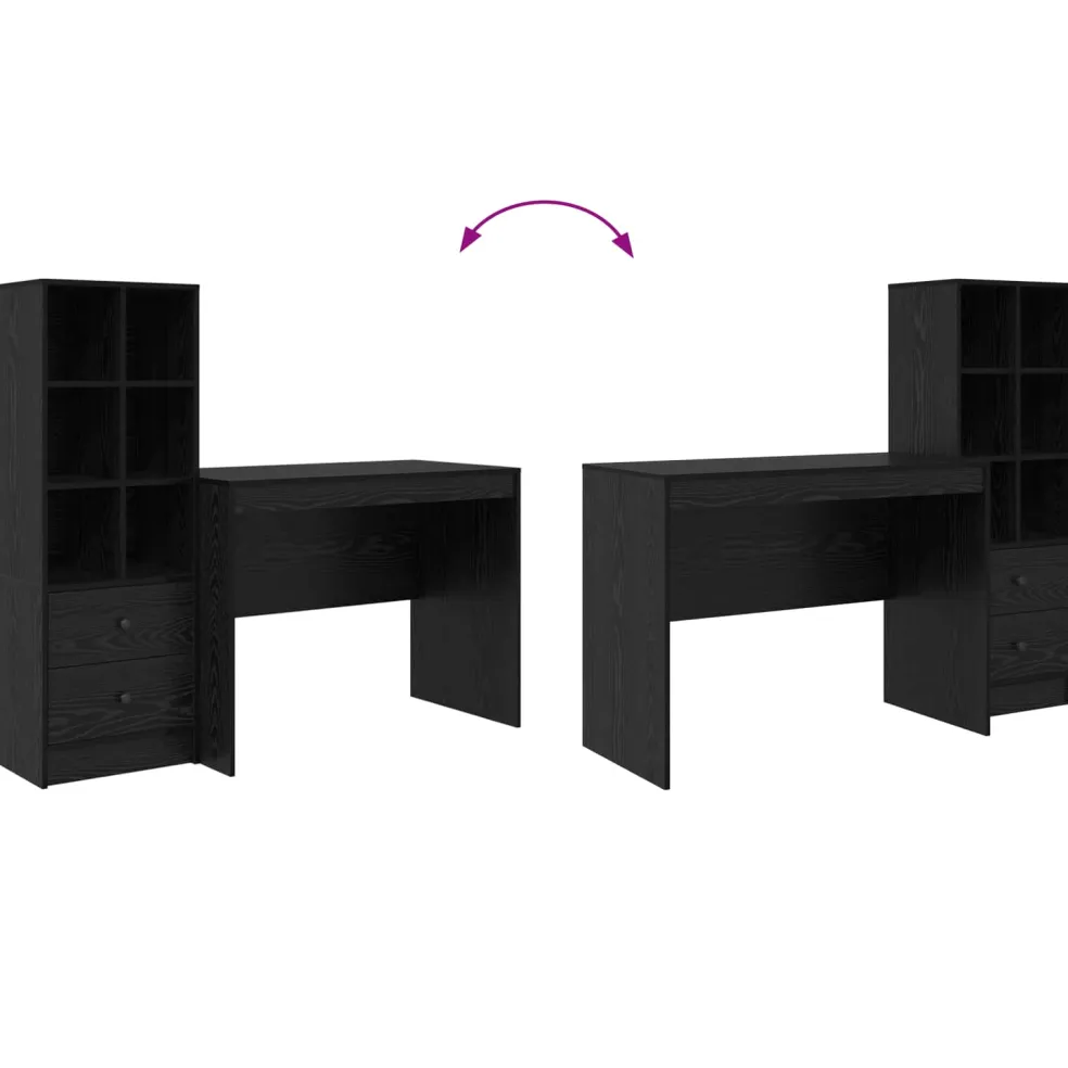 vidaXL Bureau Zwart Eiken 145.5 x 50 x 127 cm 2 st