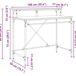 vidaXL Bureau Zwart Eiken 100 x 50 x 90 cm Bewerkt hout