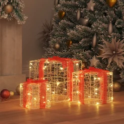 vidaXL Cadeau Doos 3 st 60 LED's Warmwit 20 x 20 x 20 cm Acryl