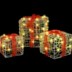 vidaXL Cadeau Doos 3 st 60 LED's Warmwit 20 x 20 x 20 cm Acryl