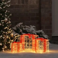 vidaXL Cadeau Doos 3 st 60 LED's Warmwit 20 x 20 x 20 cm Acryl