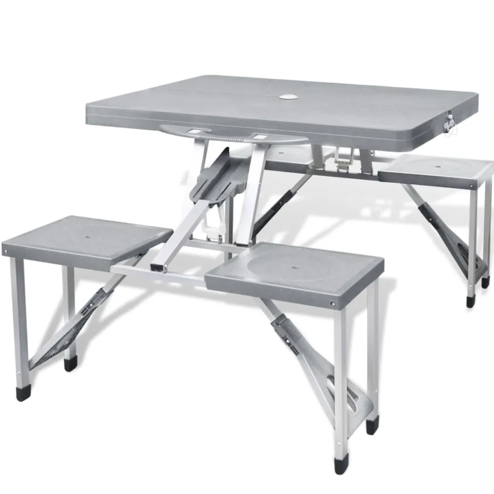 vidaXL Campingset inklapbaar lichtgewicht 120x60 cm aluminium grijs