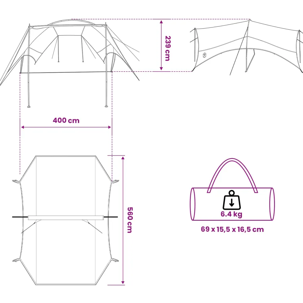 vidaXL Camping Tarp Waterbestendig Legergroen 550 x 400 x 230 cm