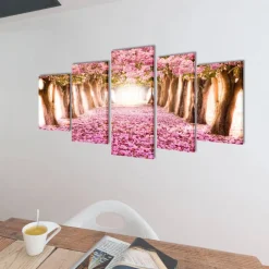 vidaXL Canvas muurdruk print set kersenbloesem 100 x 50 cm