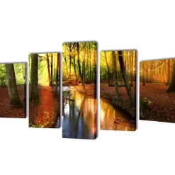 vidaXL Canvas muurdruk set bos 100 x 50 cm