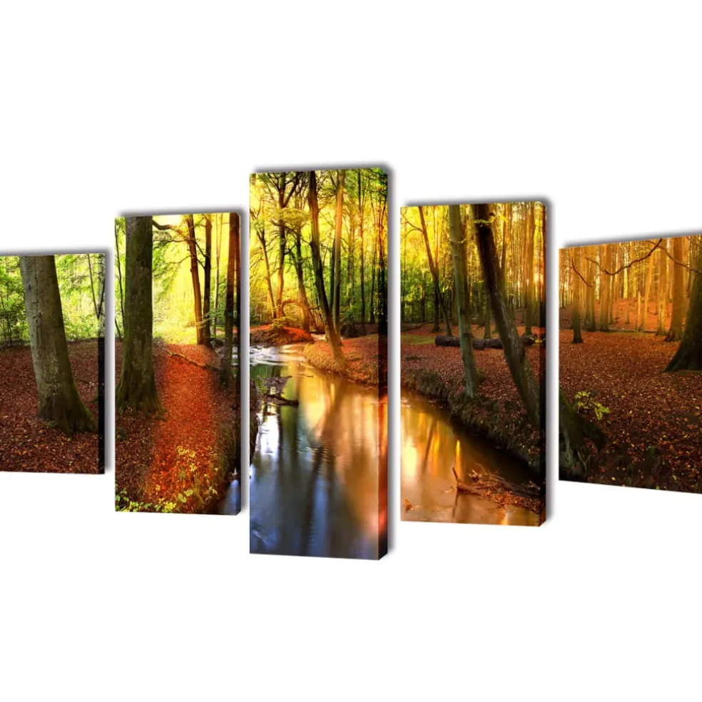 vidaXL Canvas muurdruk set bos 100 x 50 cm