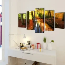 vidaXL Canvas muurdruk set bos 100 x 50 cm