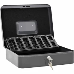 vidaXL Cash Box met slot Donkergrijs 30 x 24 x 9 cm Staal