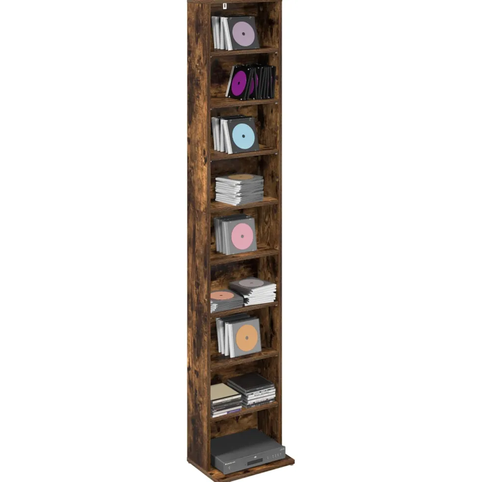 vidaXL CD Kast Gerookt eiken 33 x 23,5 x 175 cm Bewerkt hout