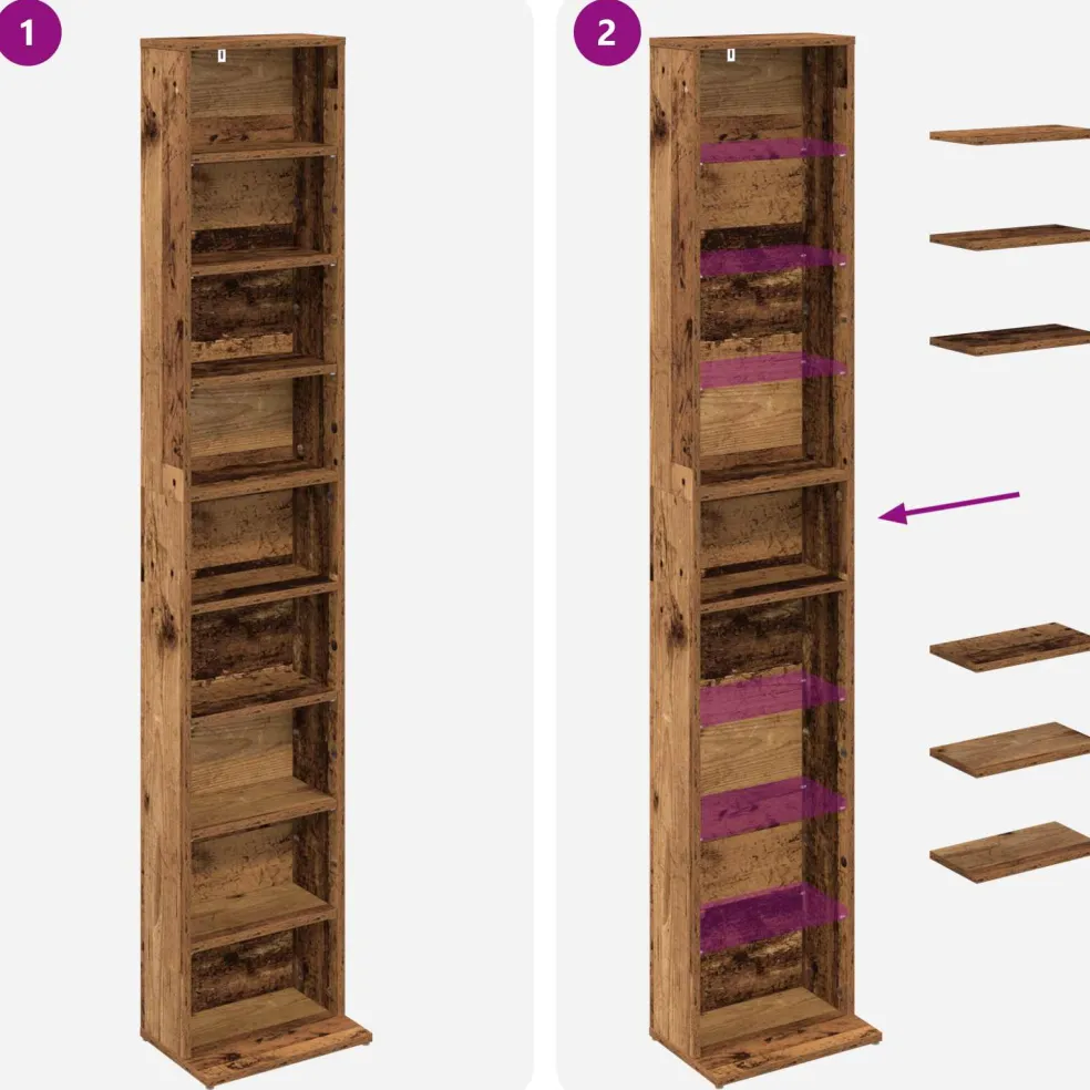 vidaXL CD Kast Oud hout 33 x 23,5 x 175 cm Bewerkt hout