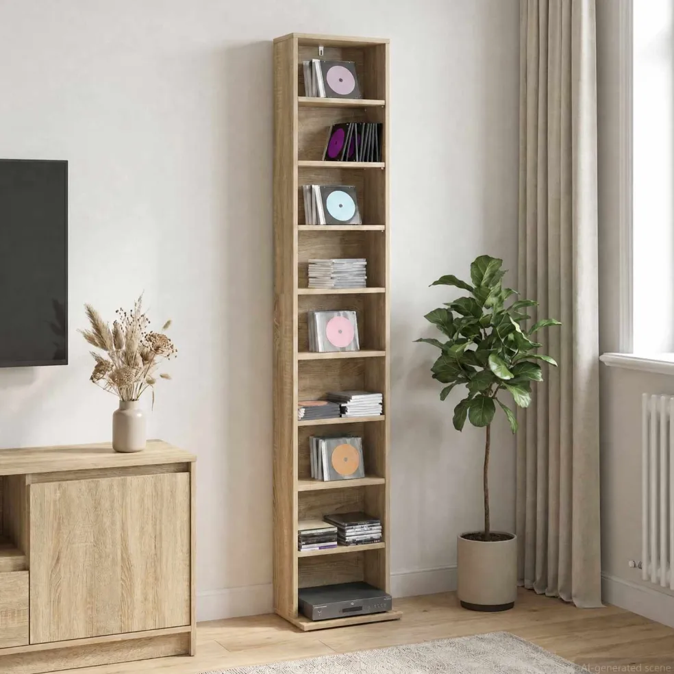 vidaXL CD Kast Sonoma Eiken 33 x 23,5 x 175 cm Bewerkt hout