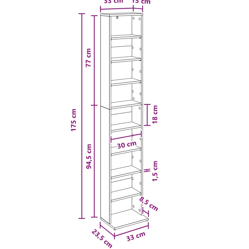 vidaXL CD Kast Wit 33 x 23,5 x 175 cm Bewerkt hout