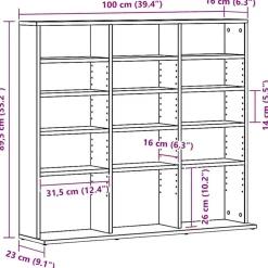 vidaXL CD-kast 100x23x89,5 cm bewerkt hout zwart eikenkleurig