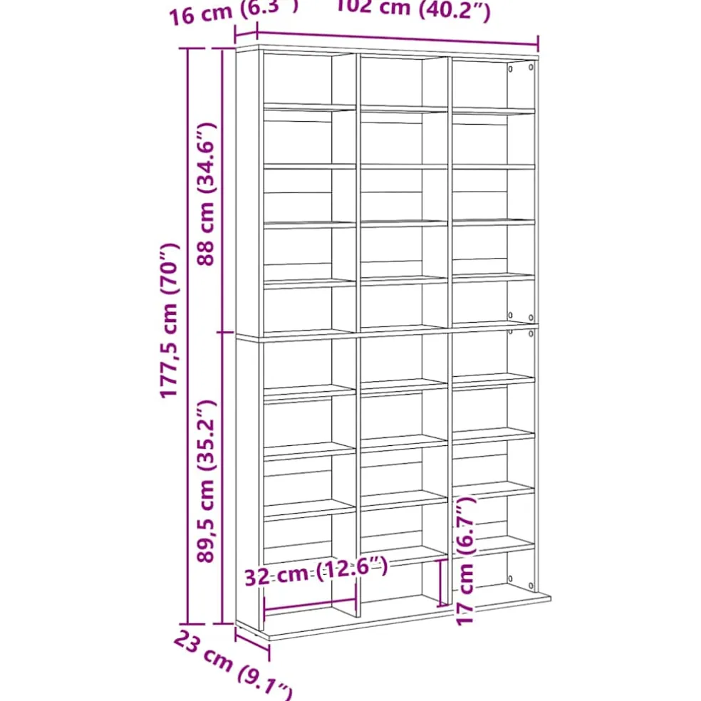 vidaXL Cd-kast 102x23x177,5 cm bewerkt hout betongrijs