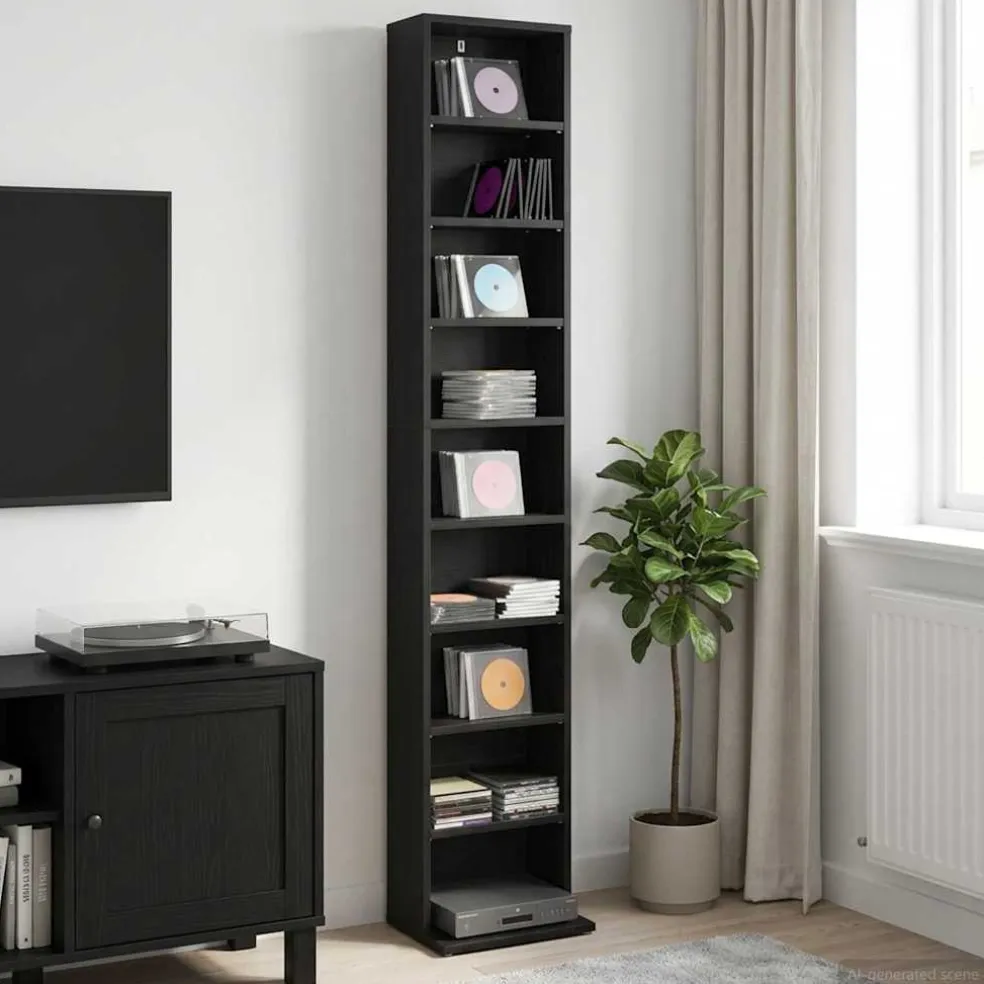 vidaXL CD Kast Zwart eiken 33 x 23,5 x 175 cm Bewerkt hout