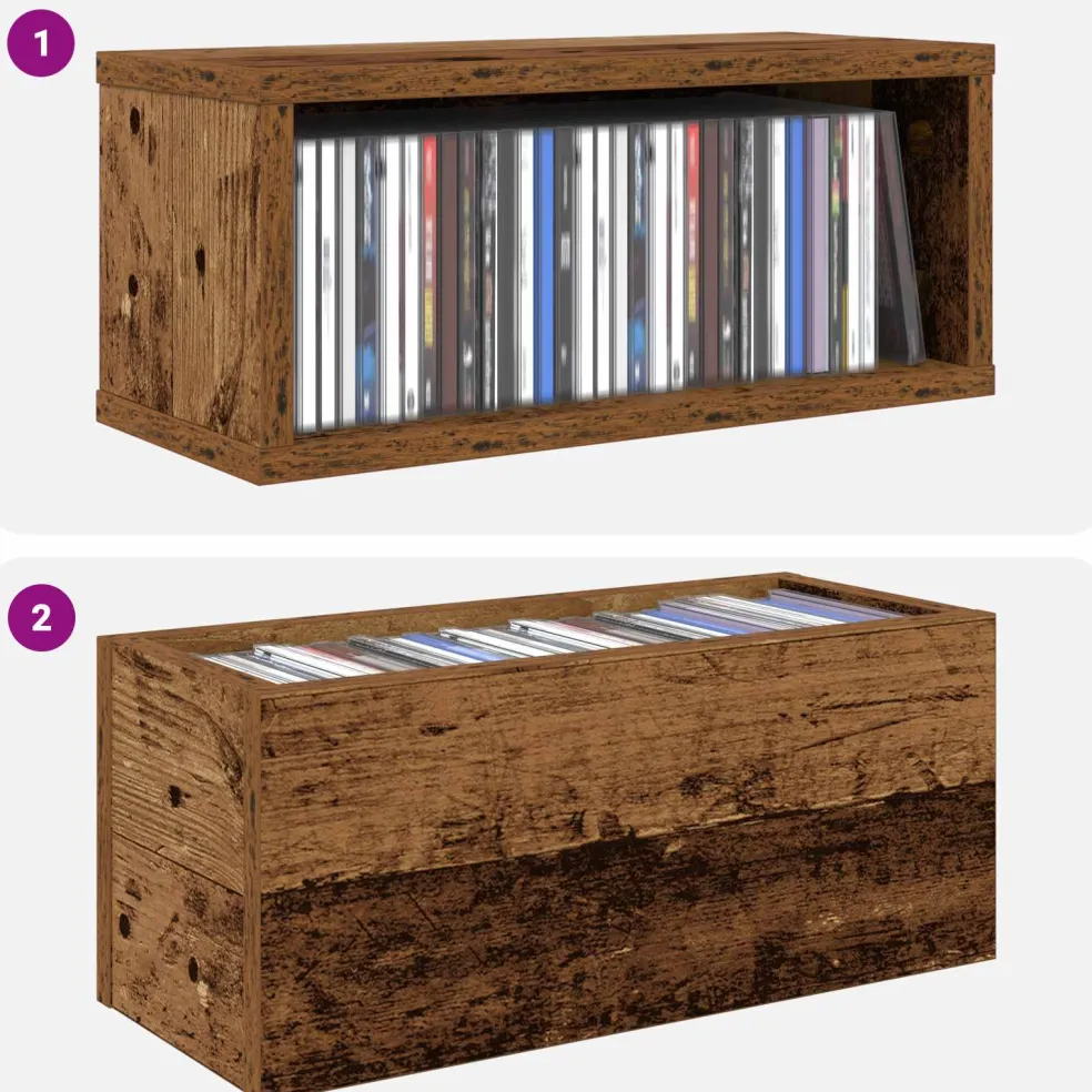 vidaXL CD Opslag Rek Eikenhout 40 x 17 x 17 cm Bewerkt hout