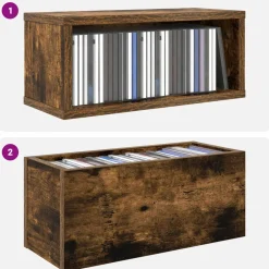 vidaXL CD Opslag Rek Gerookt eiken 40 x 17 x 17 cm Bewerkt hout