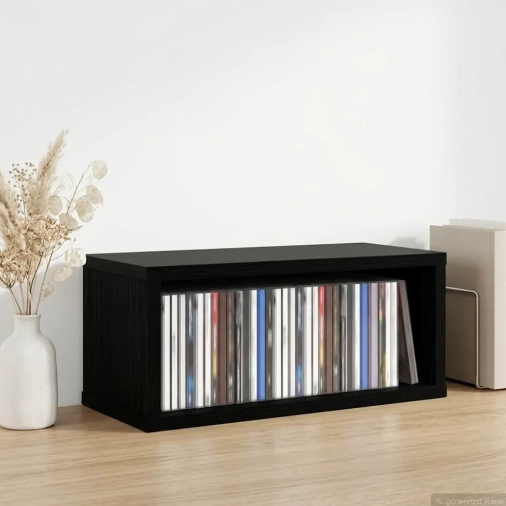 vidaXL CD Opslag Rek Zwart eiken 40 x 17 x 17 cm Bewerkt hout