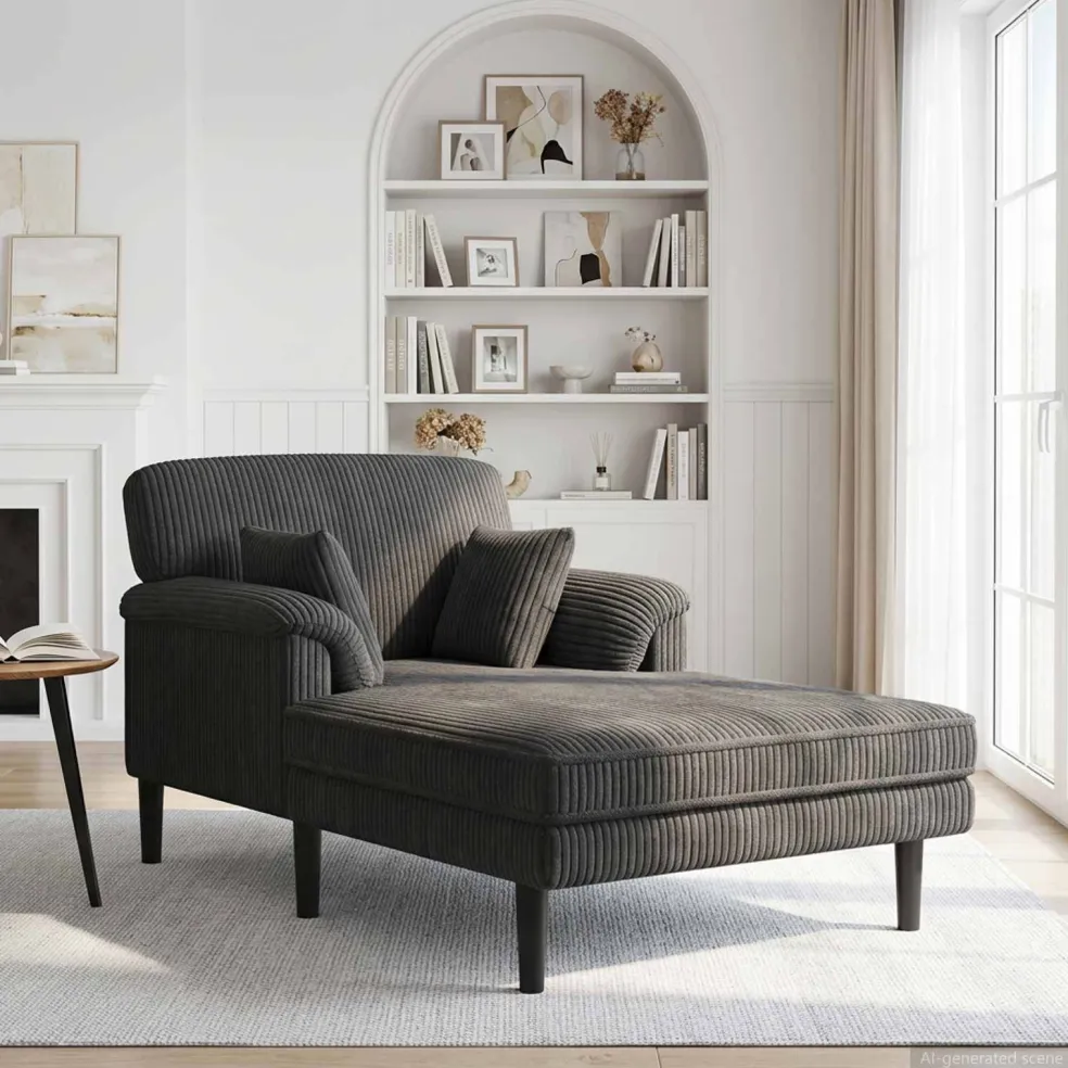 vidaXL Chaise longue Donkergrijs Katoenen stof