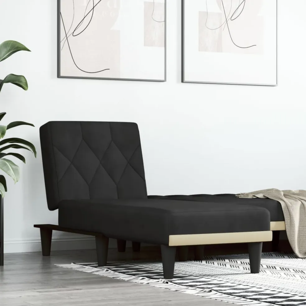 vidaXL Chaise longue fluweel zwart