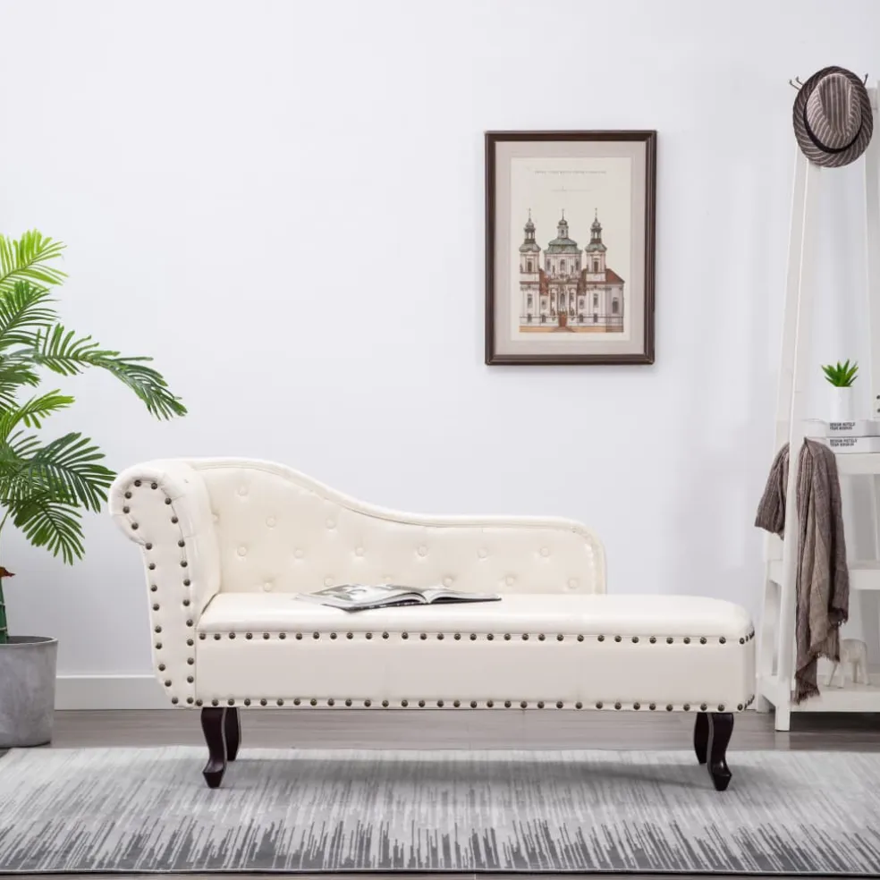 vidaXL Chaise longue kunstleer crèmewit