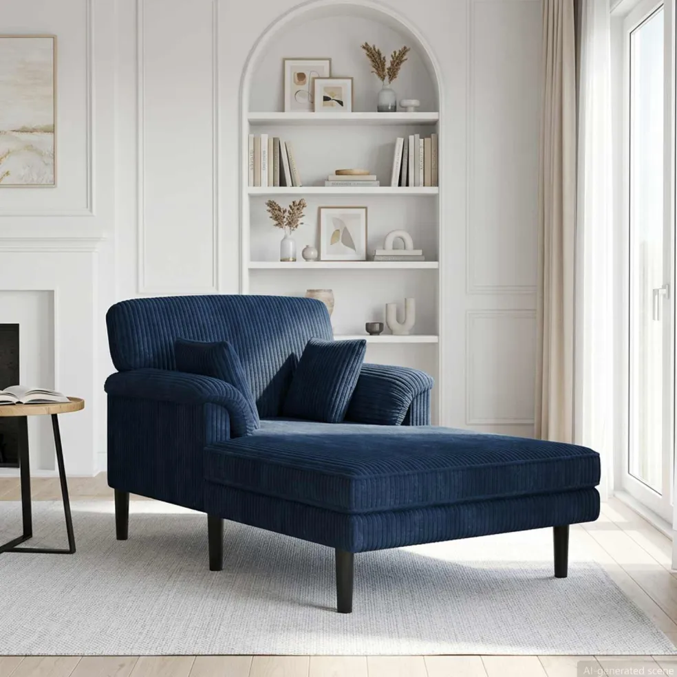 vidaXL Chaise longue Marineblauw Katoenen stof