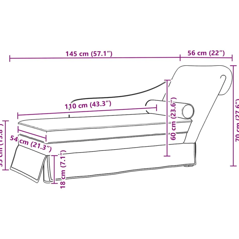 vidaXL Chaise longue met bolster en rechterarmleuning fluweel wijnrood