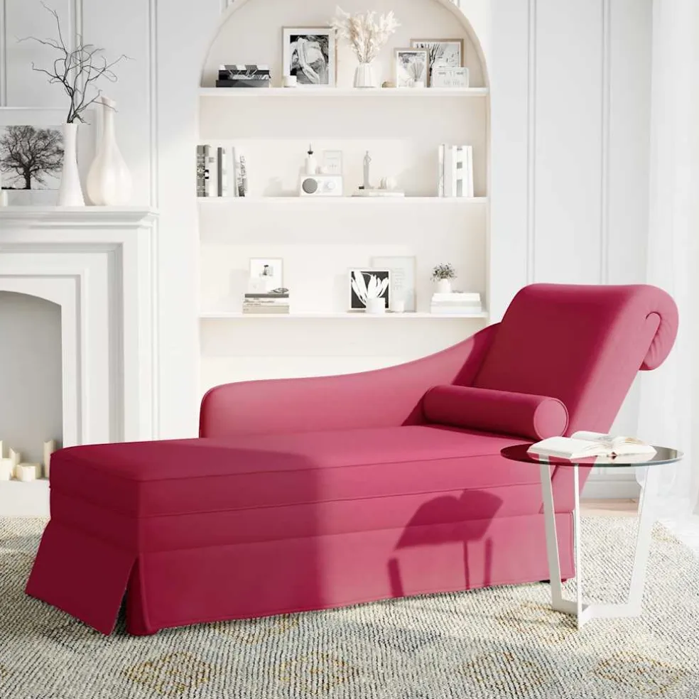 vidaXL Chaise longue met bolster en rechterarmleuning fluweel wijnrood