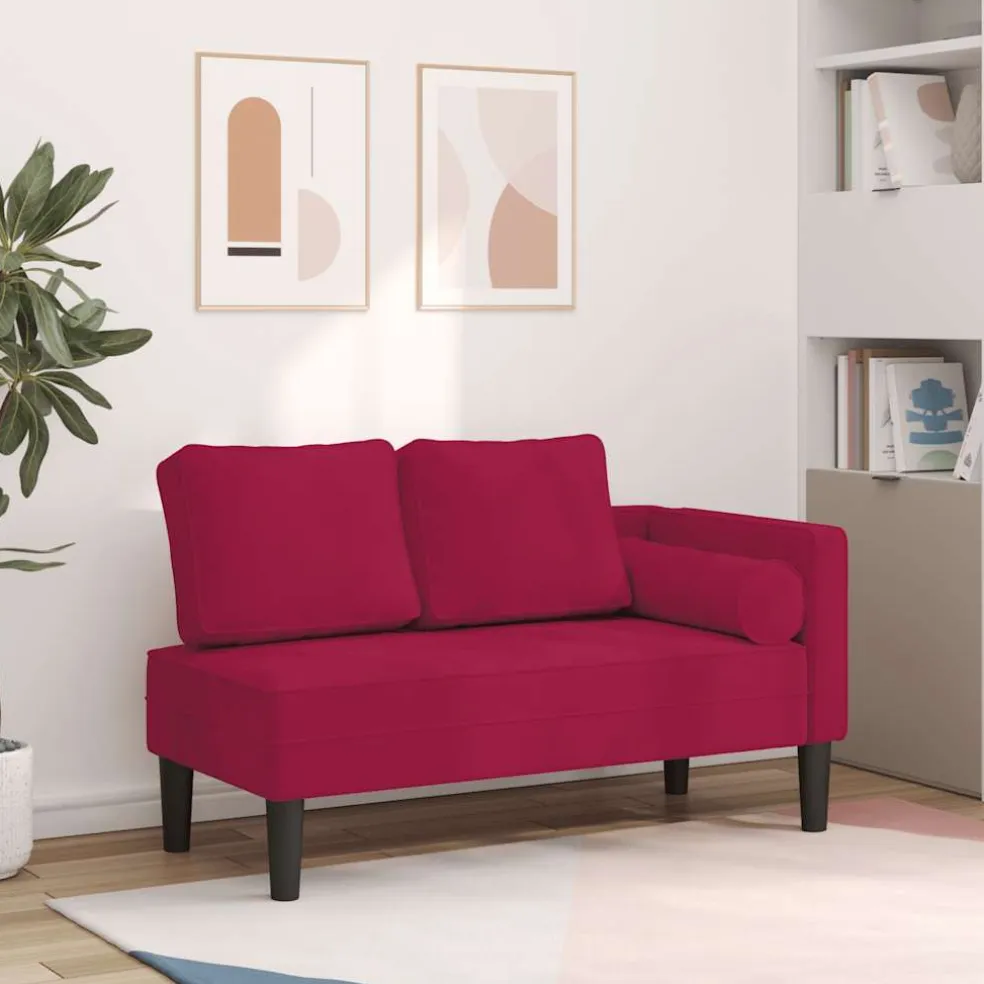 vidaXL Chaise longue met kussens fluweel wijnrood
