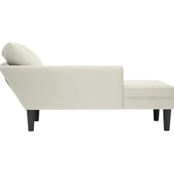 vidaXL Chaise longue met kussen&rechterarmleuning fluweel crèmekleurig