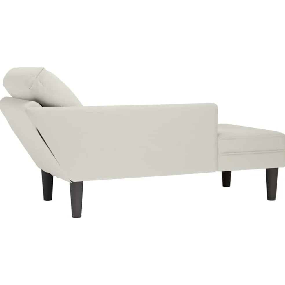 vidaXL Chaise longue met kussen&rechterarmleuning fluweel crèmekleurig