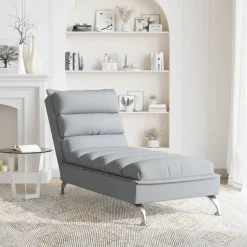 vidaXL Chaise longue met kussens stof lichtgrijs