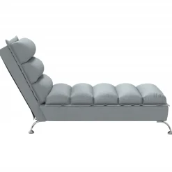 vidaXL Chaise longue met kussens stof lichtgrijs