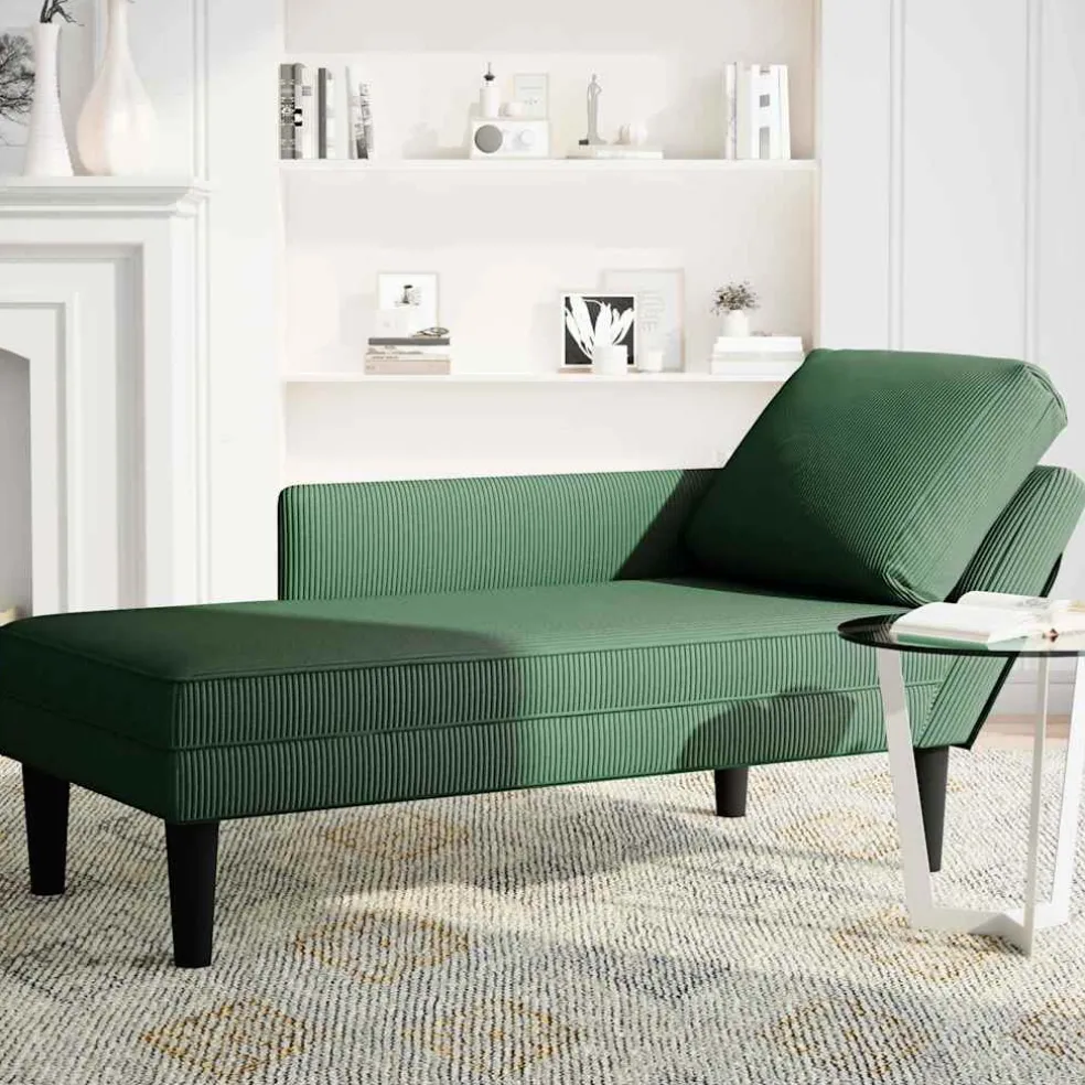 vidaXL Chaise longue met kussen corduroy stof donkergroen