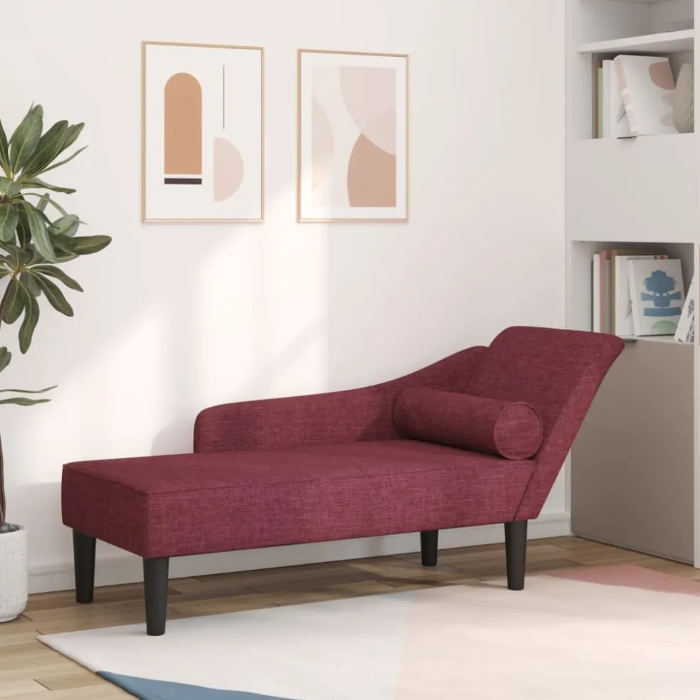vidaXL Chaise longue met kussens stof wijnrood