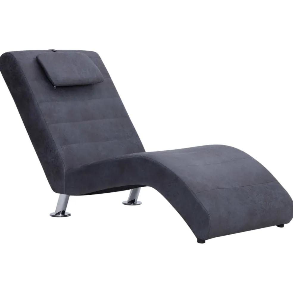 vidaXL Chaise longue met kussen kunstsuède grijs