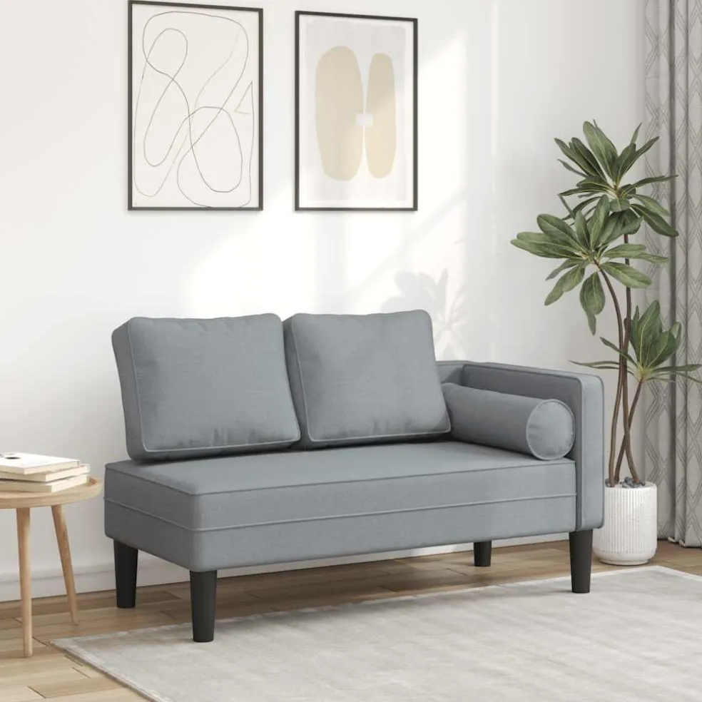 vidaXL Chaise longue met kussens stof lichtgrijs