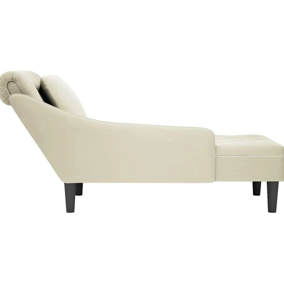 vidaXL Chaise longue met kussen&rechterarmleuning fluweel crèmekleurig