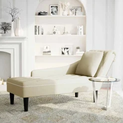 vidaXL Chaise longue met kussen&rechterarmleuning fluweel crèmekleurig