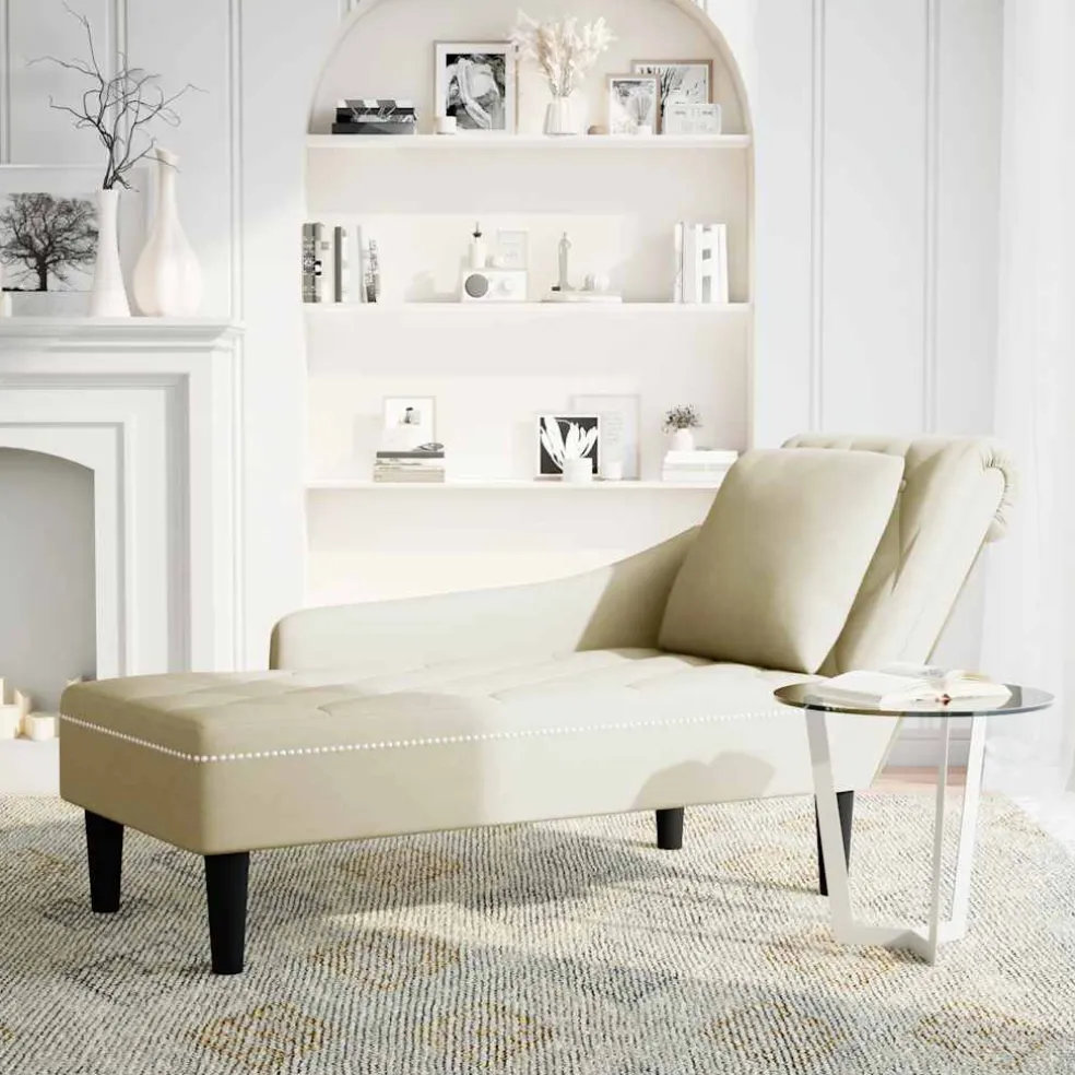 vidaXL Chaise longue met kussen&rechterarmleuning fluweel crèmekleurig
