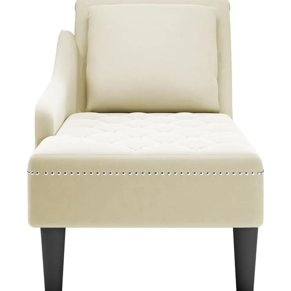 vidaXL Chaise longue met kussen&rechterarmleuning fluweel crèmekleurig