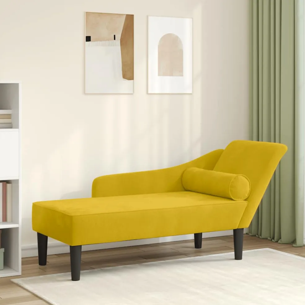 vidaXL Chaise longue met kussens fluweel geel