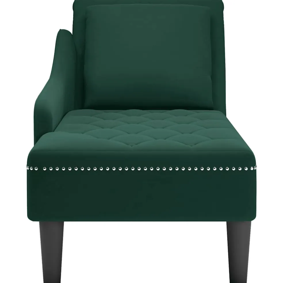vidaXL Chaise longue met kussen&rechterarmleuning fluweel donkergroen
