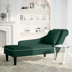 vidaXL Chaise longue met kussen&rechterarmleuning fluweel donkergroen