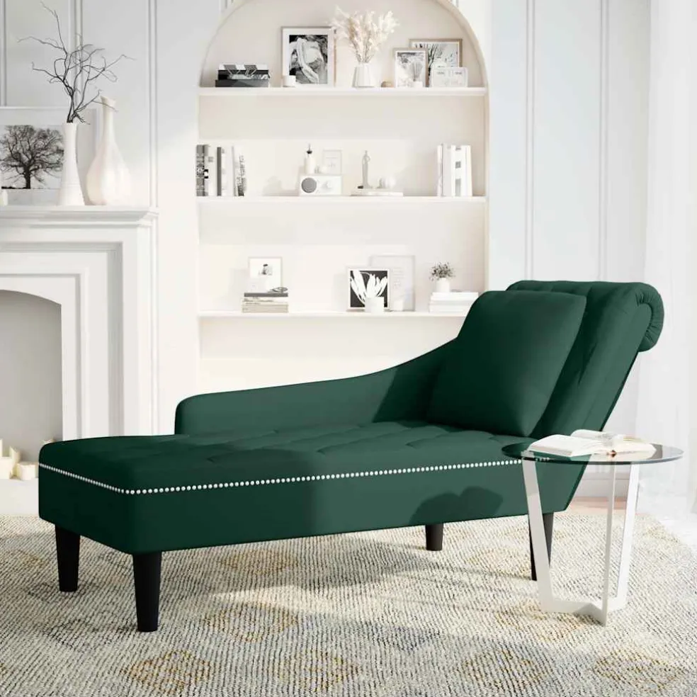 vidaXL Chaise longue met kussen&rechterarmleuning fluweel donkergroen