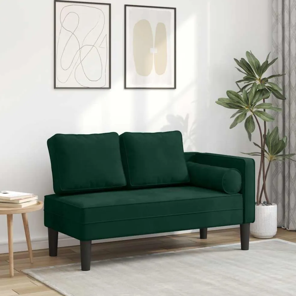 vidaXL Chaise longue met kussens fluweel donkergroen