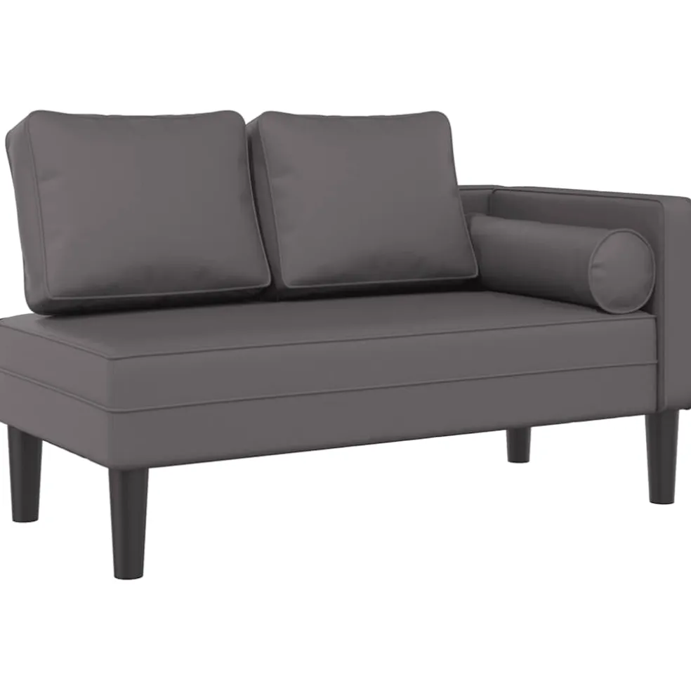vidaXL Chaise longue met kussens kunstleer grijs