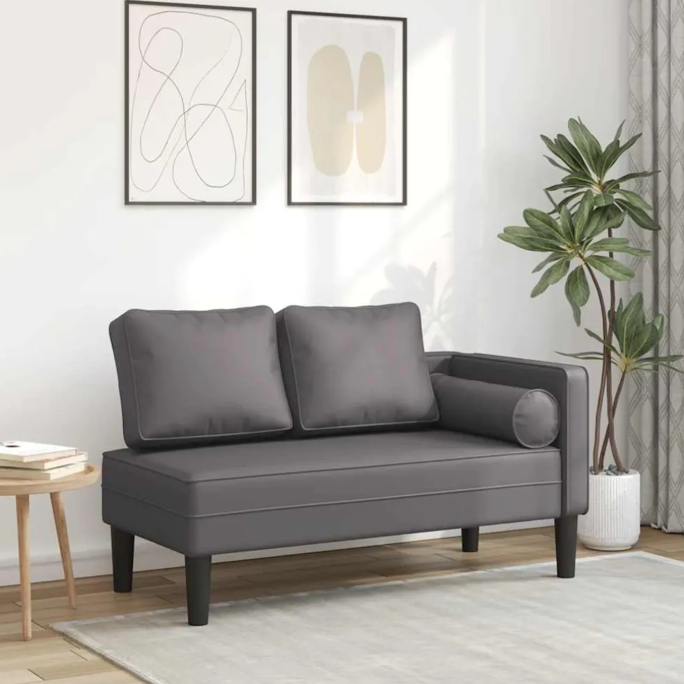 vidaXL Chaise longue met kussens kunstleer grijs