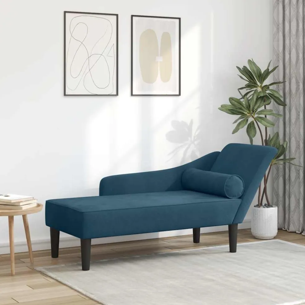 vidaXL Chaise longue met kussens fluweel blauw