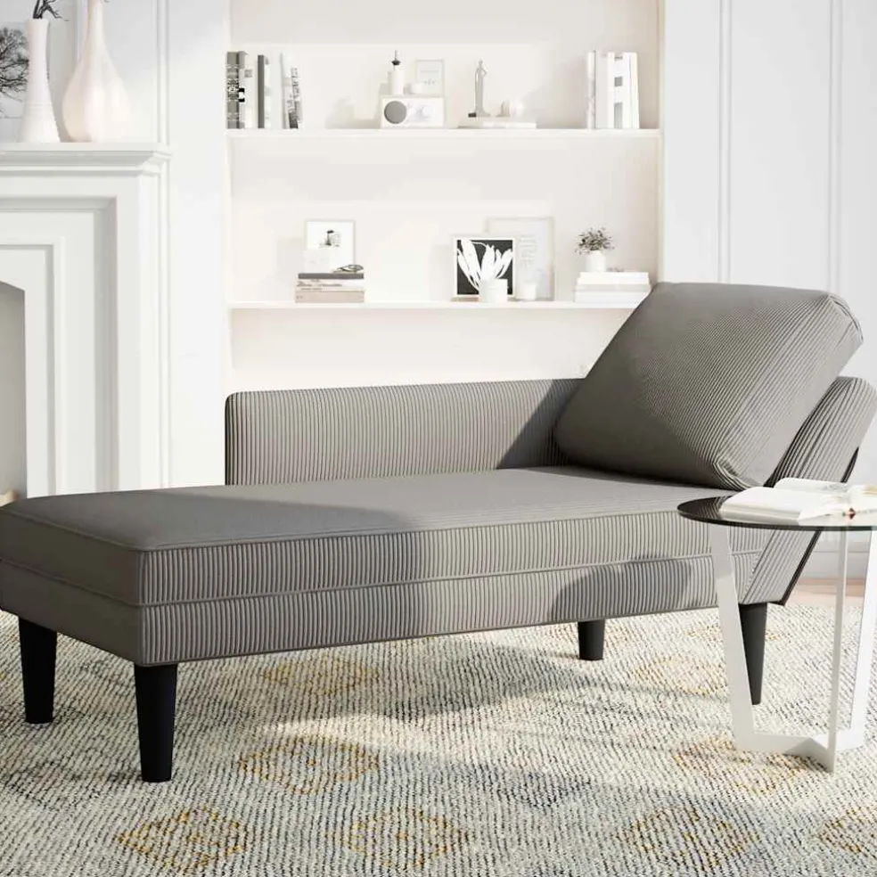 vidaXL Chaise longue met kussen corduroy stof lichtgrijs